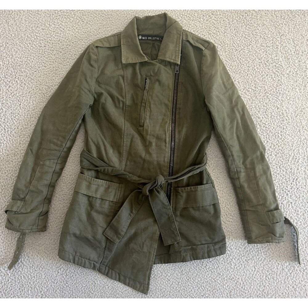 NICE COLLECTIVE Womens Jacket Chore Utility‎ Army Green Zip Up Military